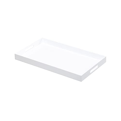 Glossy White Sturdy Acrylic Serving Tray with Handles
