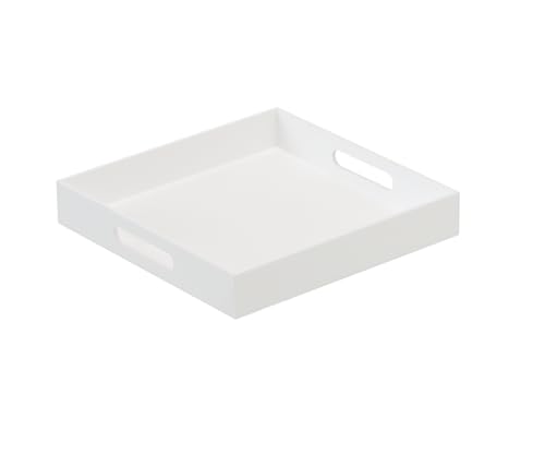 Glossy White Sturdy Acrylic Serving Tray with Handles