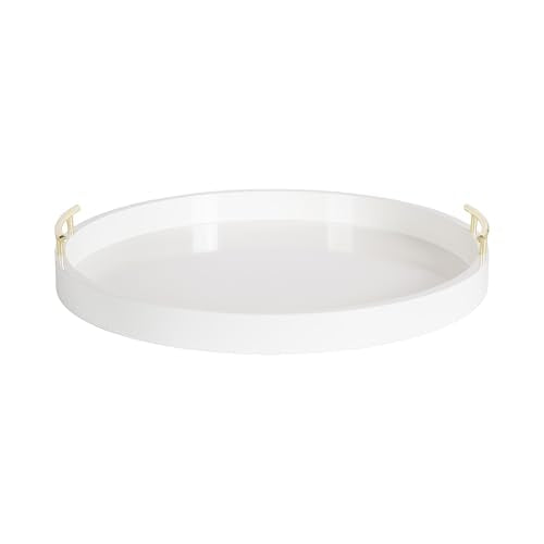 Lipton Modern Round Ottoman Tray; 22 Inch Diameter; White and Gold; Decorative Circle Coffee Table Tray for Living Room Decor or Large Serving Tray