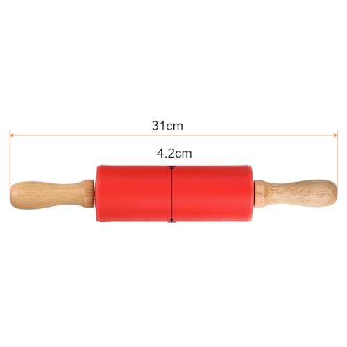 Silicone Rolling Pins for Baking 12 Inch Wooden Handle Non Stick Rolling Pin Small Roller Playdough Rolling Pins for Dough Pizza Pastry Fondant Kitchen