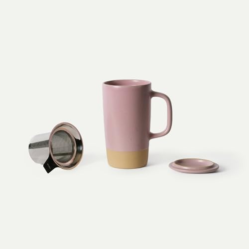 Mora Ceramics Large Tea Mug with Loose Leaf Infuser and Ceramic Lid