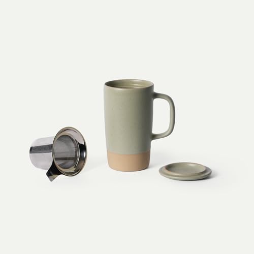 Mora Ceramics Large Tea Mug with Loose Leaf Infuser and Ceramic Lid