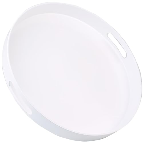 Round White Decorative Serving Tray with Handles