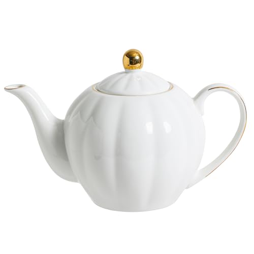 36oz White Porcelain Teapot with Gold Trim