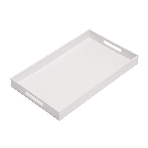 Glossy White Sturdy Acrylic Serving Tray with Handles