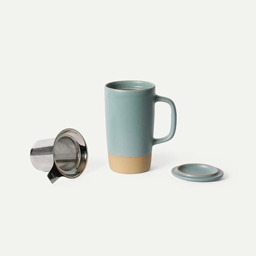 Mora Ceramics Large Tea Mug with Loose Leaf Infuser and Ceramic Lid