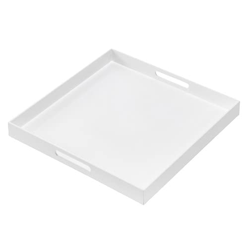 Glossy White Sturdy Acrylic Serving Tray with Handles