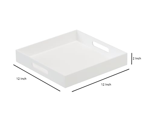 Glossy White Sturdy Acrylic Serving Tray with Handles