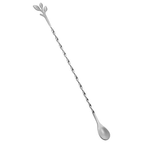 Silver 10 Inch Stainless Steel Cocktail Spoon with Leaf Handle