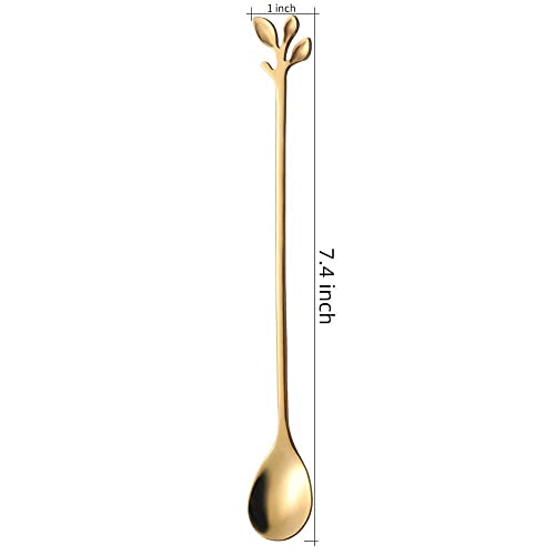 6 Piece Elegant Gold Leaf Long Handle Teaspoons (6 Count)