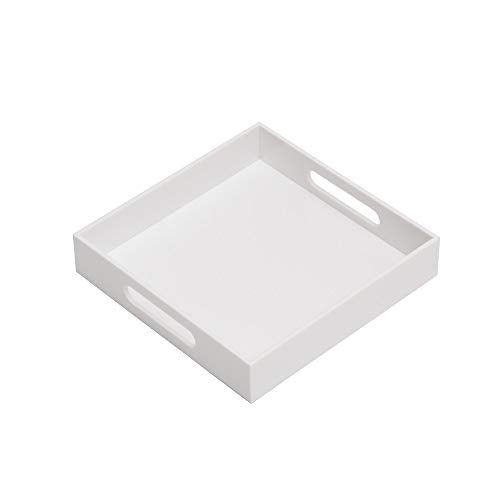 Glossy White Sturdy Acrylic Serving Tray with Handles