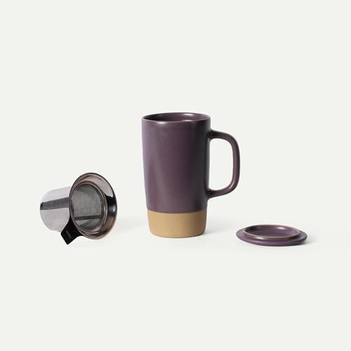 Ceramics Large Tea Mug with Loose Leaf Infuser and Ceramic Lid