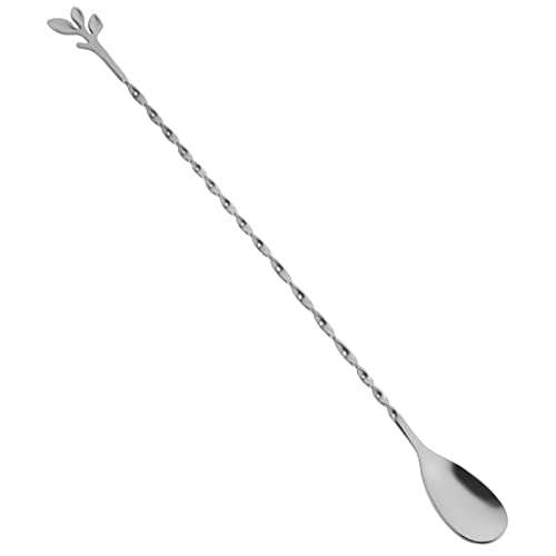 Silver 12 Inch Stainless Steel Cocktail Spoon with Leaf Handle