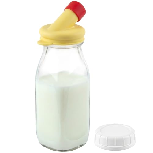 Glass Creamer Bottle 12 Oz Square Glass Milk Bottle with Lids