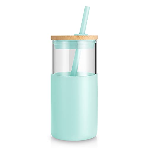 16 oz Glass Tumbler with Lids and Straws