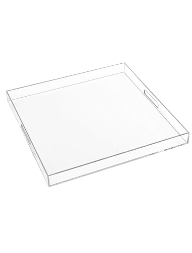 18×18 Inch Clear Acrylic Serving Tray with Handles Extra Large Ottoman Tray Decorative Tray Spill