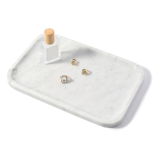 Marble Tray 12"x8" Bianco Carrara Marble Vanity Tray for Countertop Bathroom Kitchen Dresser