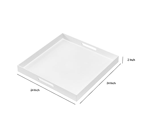 Glossy White Sturdy Acrylic Serving Tray with Handles