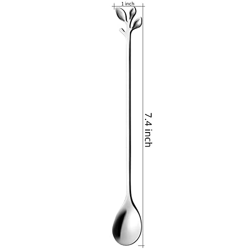 6 Piece Elegant Silver Leaf Long Handle Teaspoons (6 Count)