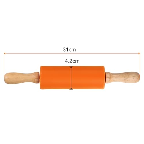 Silicone Rolling Pins for Baking 12 Inch Wooden Handle Non Stick Rolling Pin Small Roller Playdough Rolling Pins for Dough Pizza Pastry Fondant Kitchen