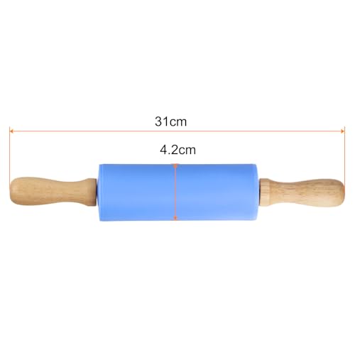 Silicone Rolling Pins for Baking 12 Inch Wooden Handle Non Stick Rolling Pin Small Roller Playdough Rolling Pins for Dough Pizza Pastry Fondant Kitchen