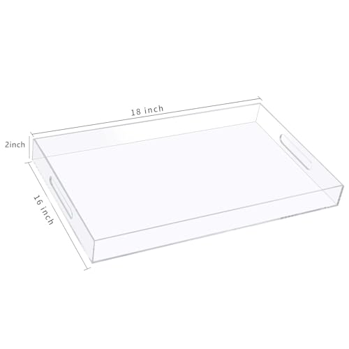 18×16 Inch Clear Acrylic Serving Tray with Handles Extra Large Ottoman Tray Decorative Tray Spill