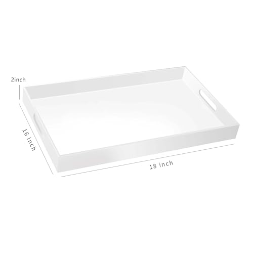 18×16 Inch Glossy White Acrylic Serving Tray with Handles Extra Large Ottoman Tray Decorative Tray Spill