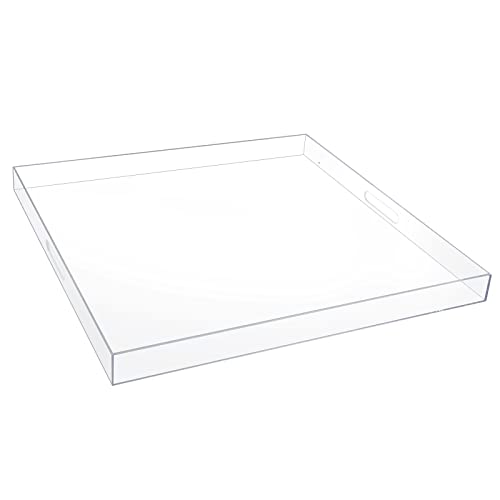 24×24 Inch Clear Acrylic Serving Tray with Handles Extra Large Ottoman Tray Decorative Tray Spill
