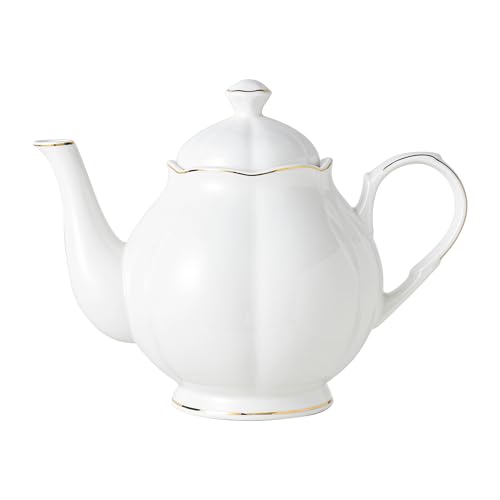 34oz White Porcelain Teapot with Gold Trim