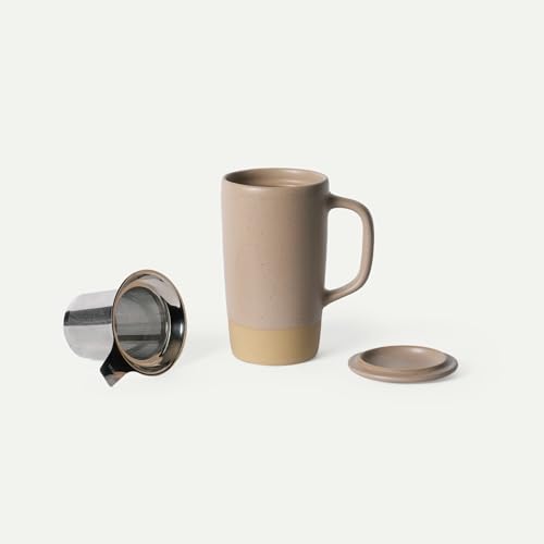 Ceramics Large Tea Mug with Loose Leaf Infuser and Ceramic Lid
