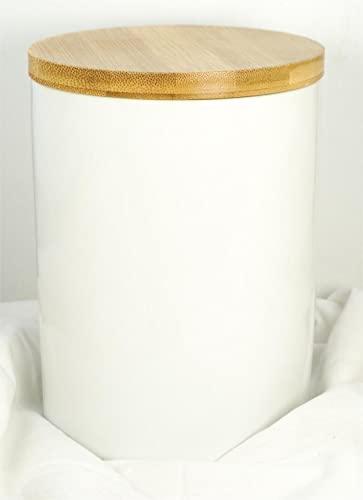 White Ceramic 1050mL 4 cup Food Storage Jar Canister with Airtight Bamboo Lid and Silicone Seal Container for Counter