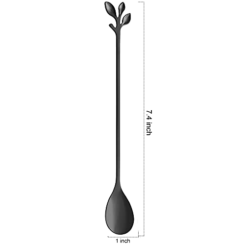 6 Piece Elegant Black Leaf Long Handle Teaspoons (6 Count)