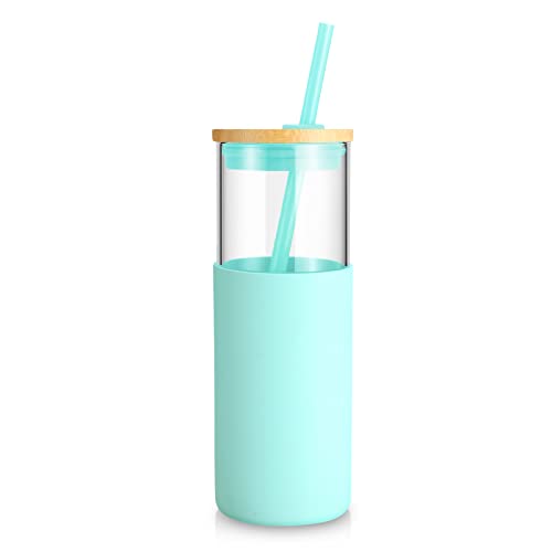 24 oz Glass Tumbler with Straw and Lid