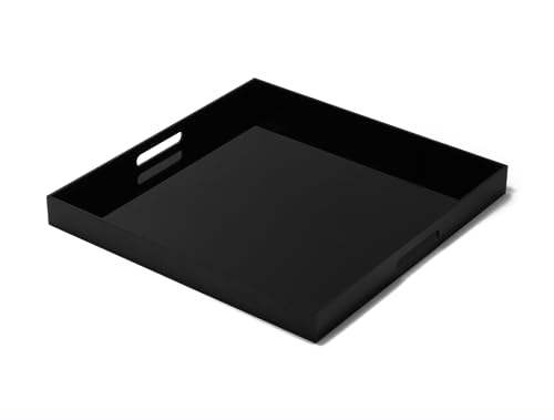Glossy Black Sturdy Acrylic Serving Tray with Handles