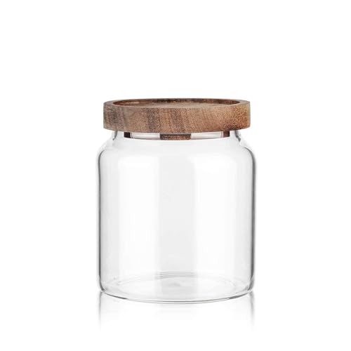 Glass Storage Container Airtight Food Jars Kitchen Canister with Wood Lids
