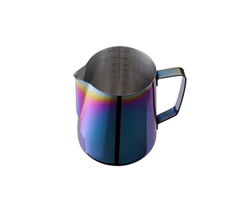 Milk Frothing Pitcher 32oz Stainless Steel Cup Double Measurement Scale Perfect for Latte Art Frother SUS304 Steaming 900ML Rainbow