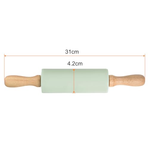 Silicone Rolling Pins for Baking 12 Inch Wooden Handle Non Stick Rolling Pin Small Roller Playdough Rolling Pins for Dough Pizza Pastry Fondant Kitchen