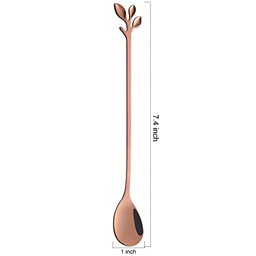 6 Piece Elegant Rose Gold Leaf Long Handle Teaspoons (6 Count)