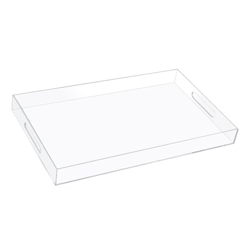 18×16 Inch Clear Acrylic Serving Tray with Handles Extra Large Ottoman Tray Decorative Tray Spill