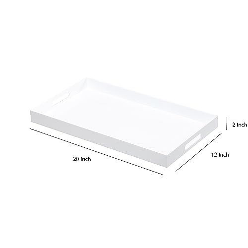 Glossy White Sturdy Acrylic Serving Tray with Handles