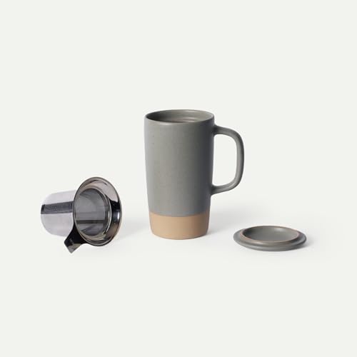Ceramics Large Tea Mug with Loose Leaf Infuser and Ceramic Lid