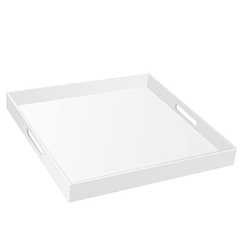 24×24 Inch Golssy White Acrylic Serving Tray with Handles Extra Large Ottoman Tray Decorative Tray Spill