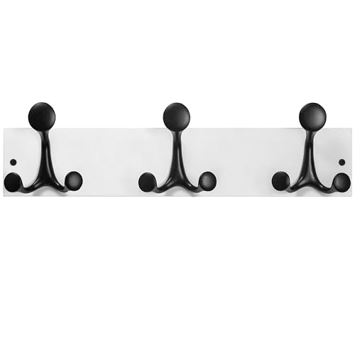17 Inch White Wood Coat Rack Wall Mount with 3 Triple Hooks