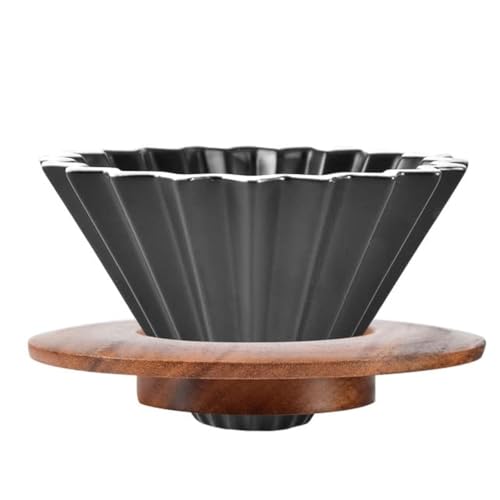 Ceramic Coffee Dripper Pour Over Coffee Maker with Wood Stand Elegant Flower Shape Filter
