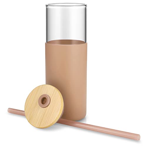 24 oz Glass Tumbler with Lids and Straws