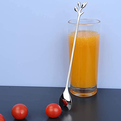 6 Piece Elegant Silver Leaf Long Handle Teaspoons (6 Count)