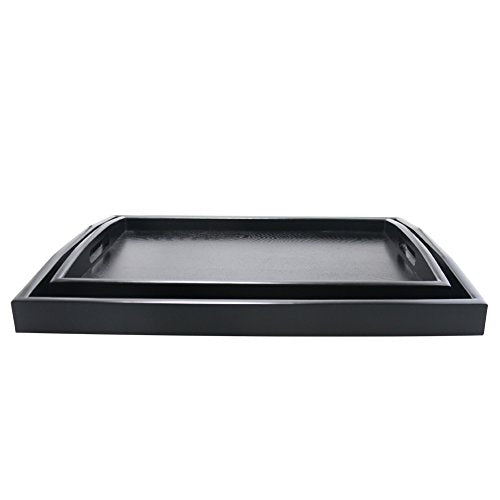 Serving Tray Large Black Wood Rectangle Food Tray Butler Tray Breakfast Tray with Handles
