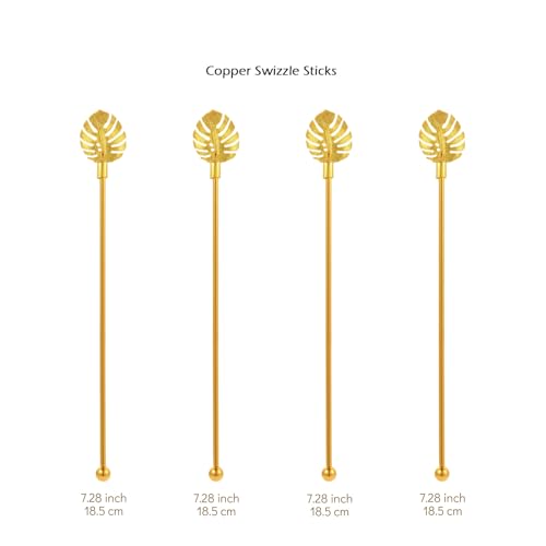 Stainless Steel Coffee Beverage Stirrers Stir Cocktail Drink Swizzle Stick with Palm leaf Metal Top