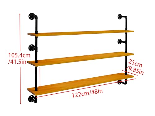 Industrial Pipe Shelving Shelf Rustic Wood Wall Shelves Industrial Floating Shelves for Wall 48 Inch Farmhouse Bookshelf Pipe Shelves Living Room Kitchen