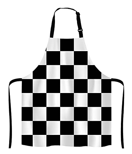 Black and White Art Design Checkered Bib Apron with Adjustable Neck for Men Women